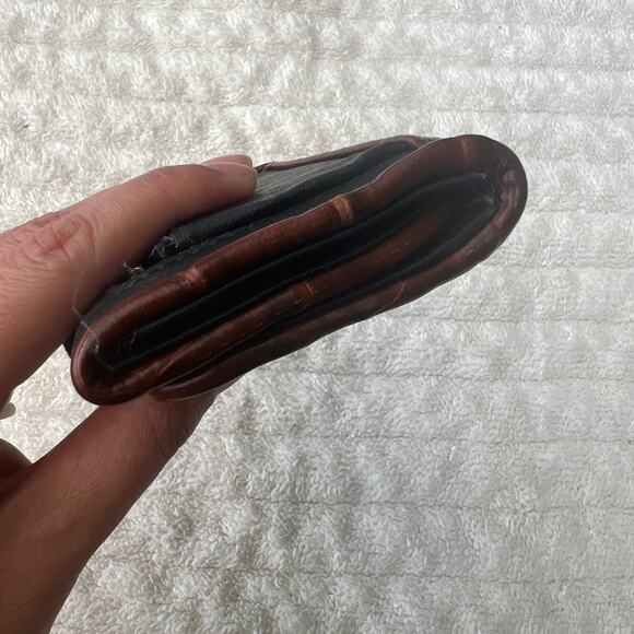 RGA Vintage Black Brown Croc Trim Trifold Wallet R5064 Brass Snap - Picture 4 of 10